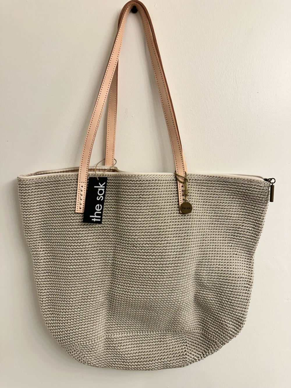 The Sak Large Faye Natural Hand Crochet Tote with Light Leather Straps